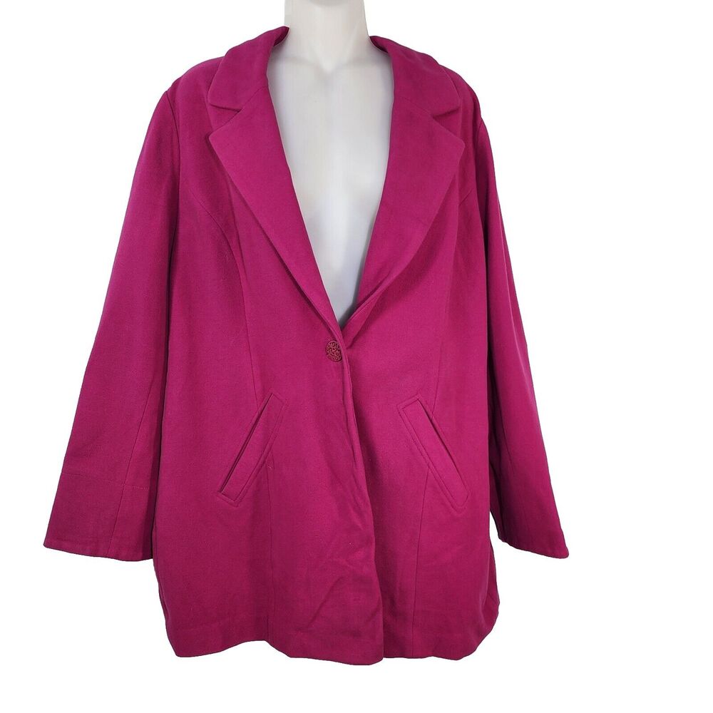 Chicos Womens Jacket Size 2 12/14 Pink Knit Plush Stretch Pockets Single Button